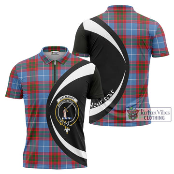 Dalmahoy Tartan Zipper Polo Shirt with Family Crest Circle Style