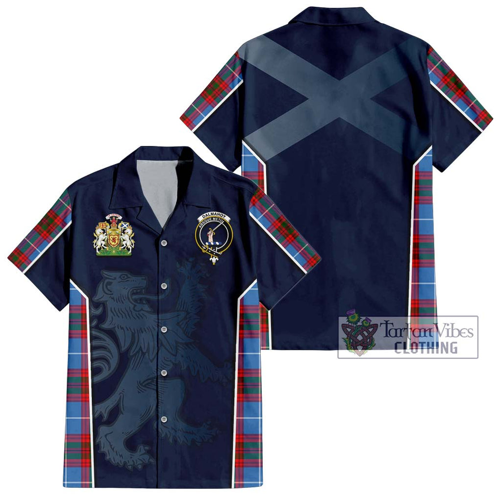 Dalmahoy Tartan Short Sleeve Button Shirt with Family Crest and Lion Rampant Vibes Sport Style Kid - Tartan Vibes Clothing