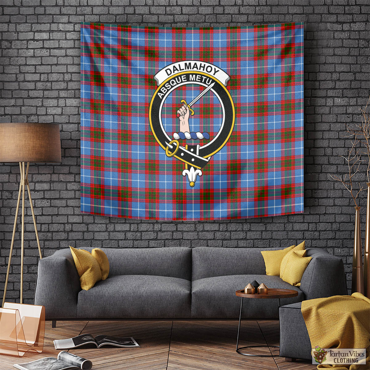 Tartan Vibes Clothing Dalmahoy Tartan Tapestry Wall Hanging and Home Decor for Room with Family Crest