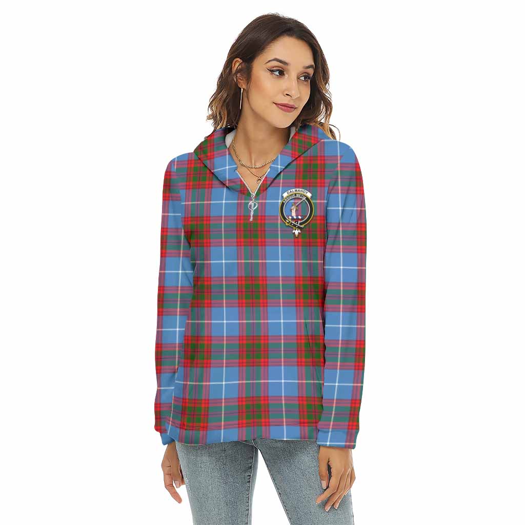 Tartan Vibes Clothing Dalmahoy Tartan Crest Women's Borg  Half Zip Fleece Hoodie