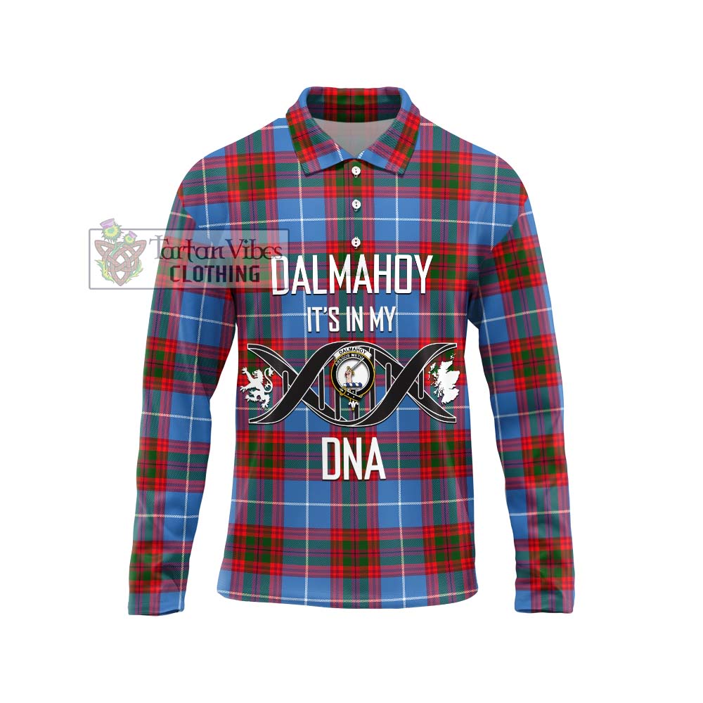 Dalmahoy Tartan Long Sleeve Polo Shirt with Family Crest DNA In Me Style Unisex - Tartanvibesclothing Shop