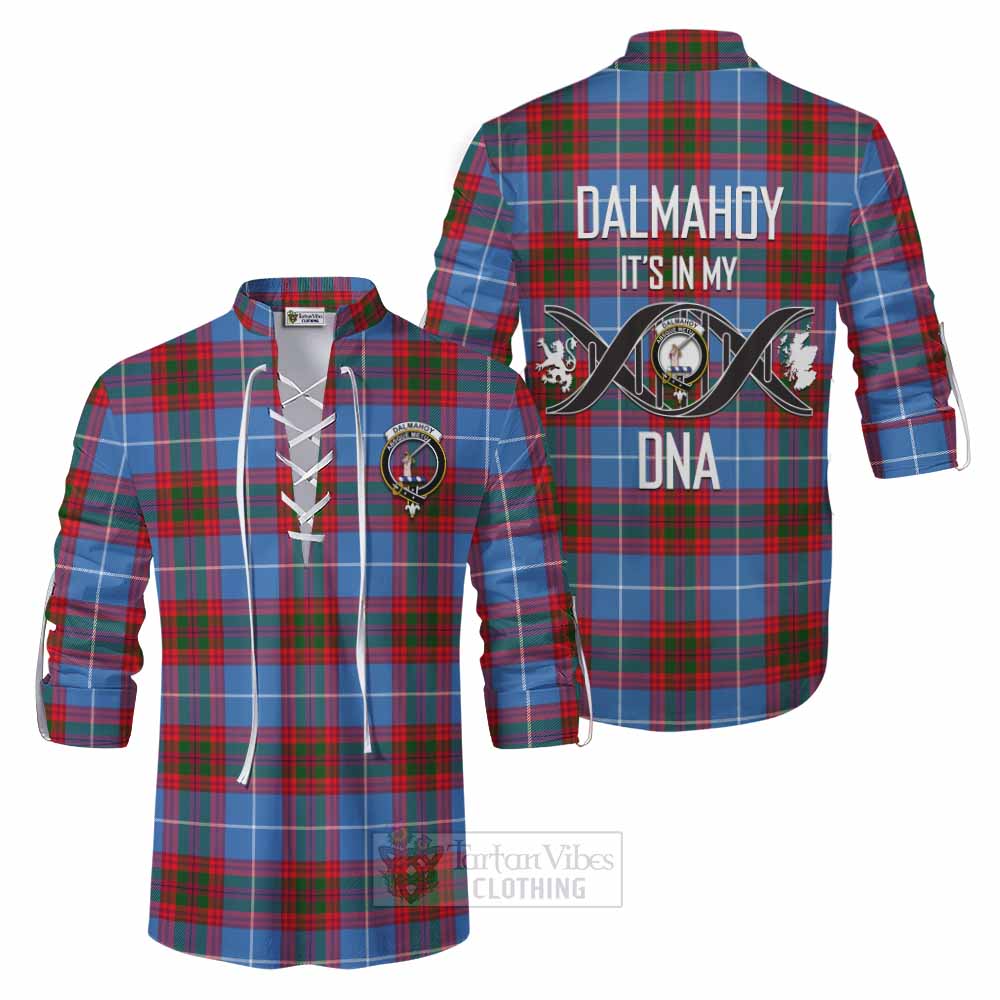 Tartan Vibes Clothing Dalmahoy Tartan Ghillie Kilt Shirt with Family Crest DNA In Me Style