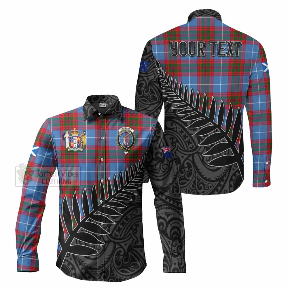 Tartan Vibes Clothing Dalmahoy Crest Tartan Long Sleeve Button Shirt with New Zealand Silver Fern Half Style