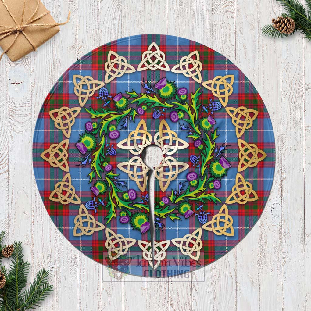 Tartan Vibes Clothing Dalmahoy Tartan Christmas Tree Skirt with Thistle Celtic Knot Style