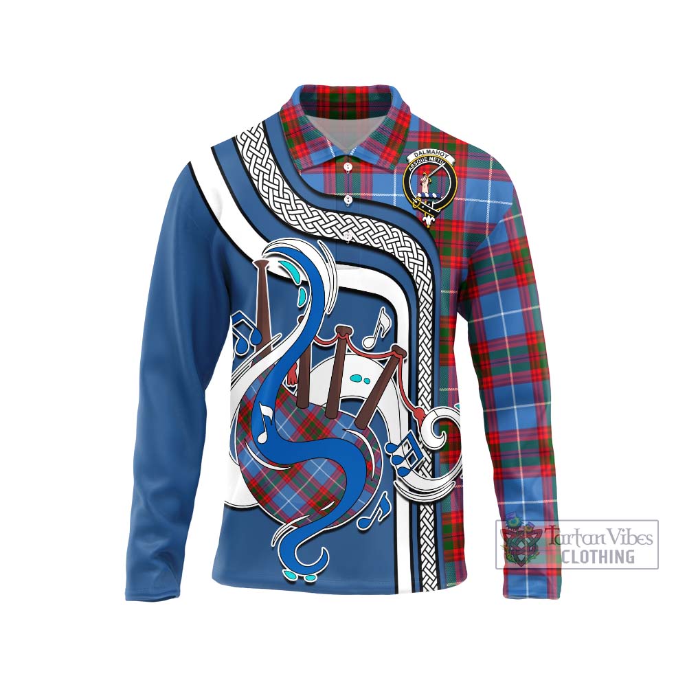 Tartan Vibes Clothing Dalmahoy Tartan Long Sleeve Polo Shirt with Epic Bagpipe Style