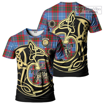 Dalmahoy Tartan T-Shirt with Family Crest Celtic Wolf Style