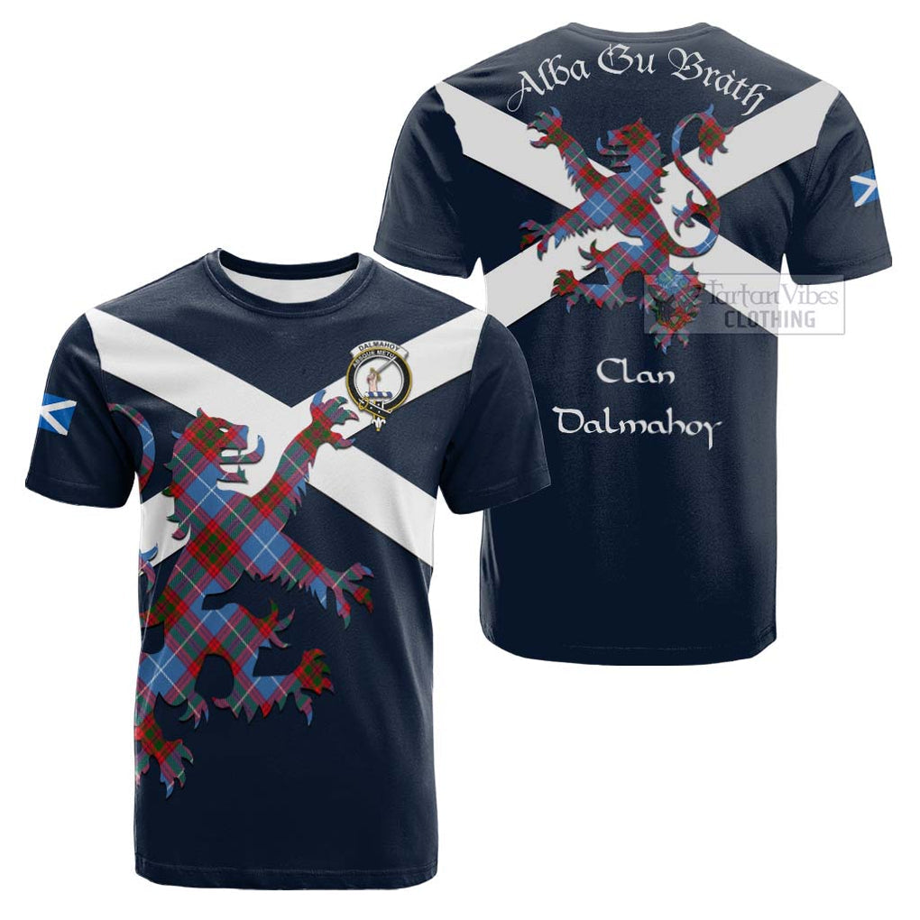 Tartan Vibes Clothing Dalmahoy Tartan Lion Rampant Cotton T-shirt – Proudly Display Your Heritage with Alba Gu Brath and Clan Name