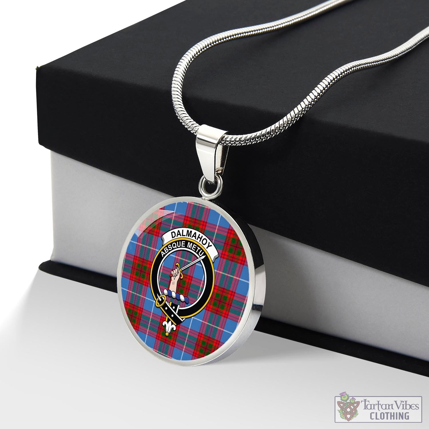 Tartan Vibes Clothing Dalmahoy Tartan Circle Necklace with Family Crest