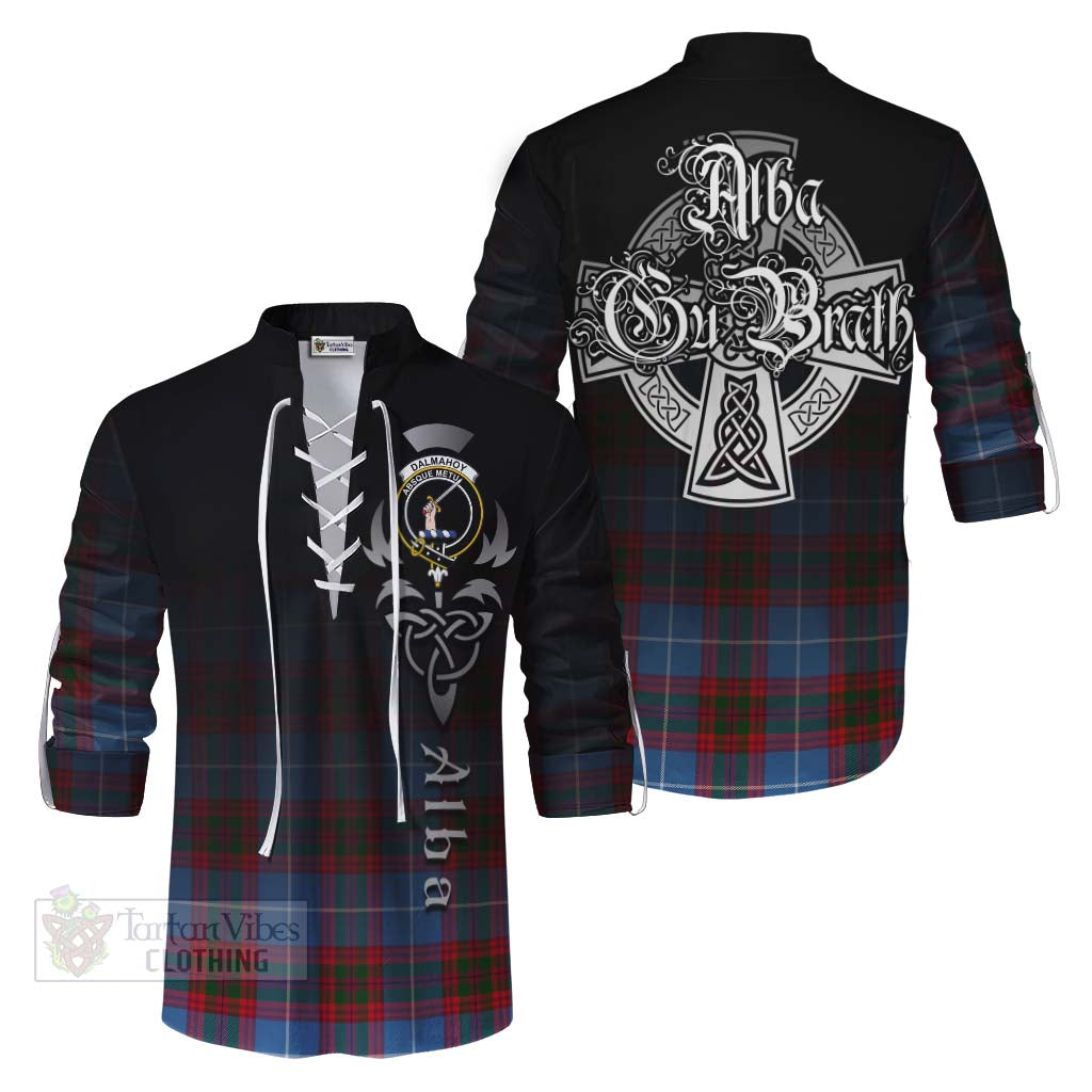 Tartan Vibes Clothing Dalmahoy Tartan Ghillie Kilt Shirt Featuring Alba Gu Brath Family Crest Celtic Inspired