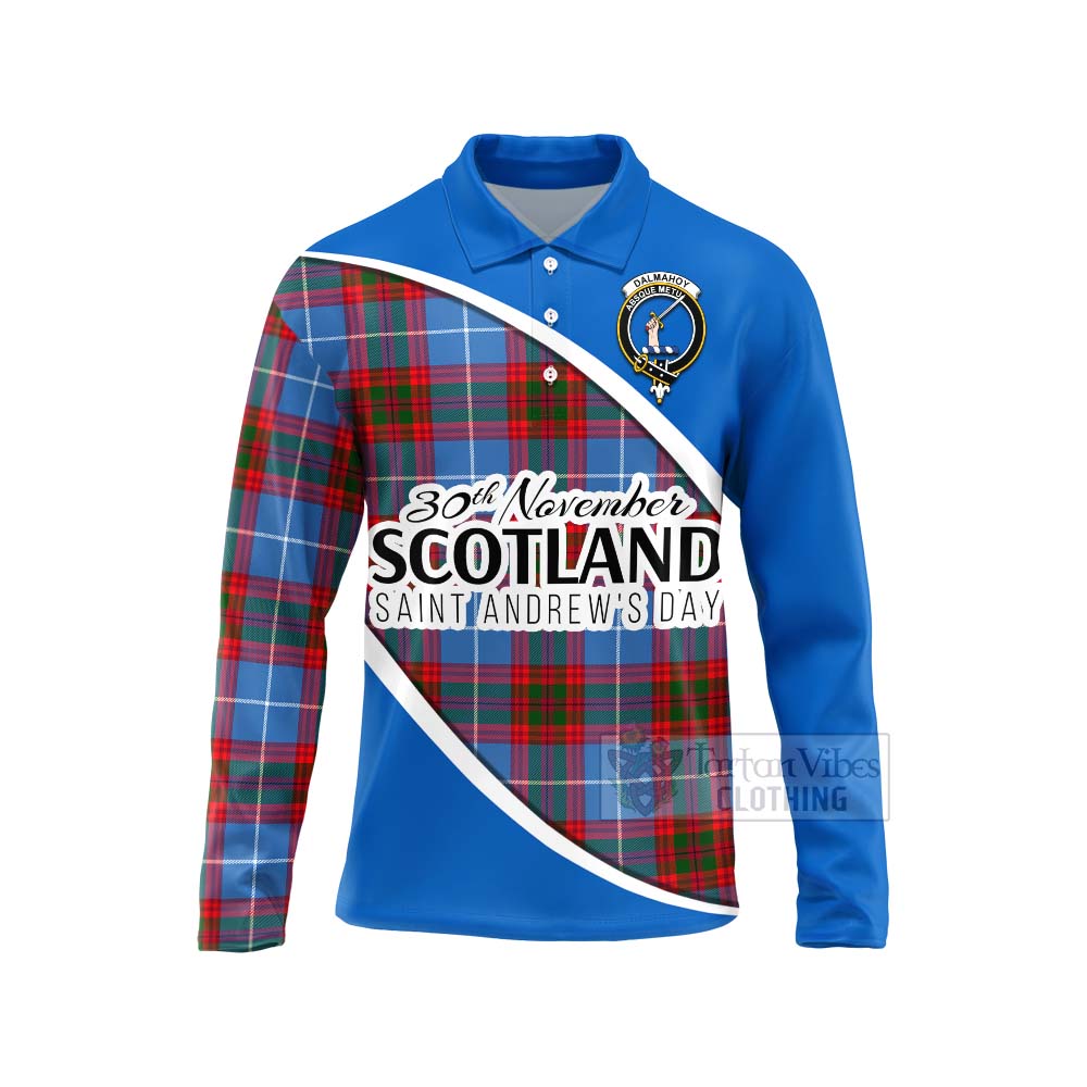 Tartan Vibes Clothing Dalmahoy Family Crest Tartan Long Sleeve Polo Shirt Celebrate Saint Andrew's Day in Style