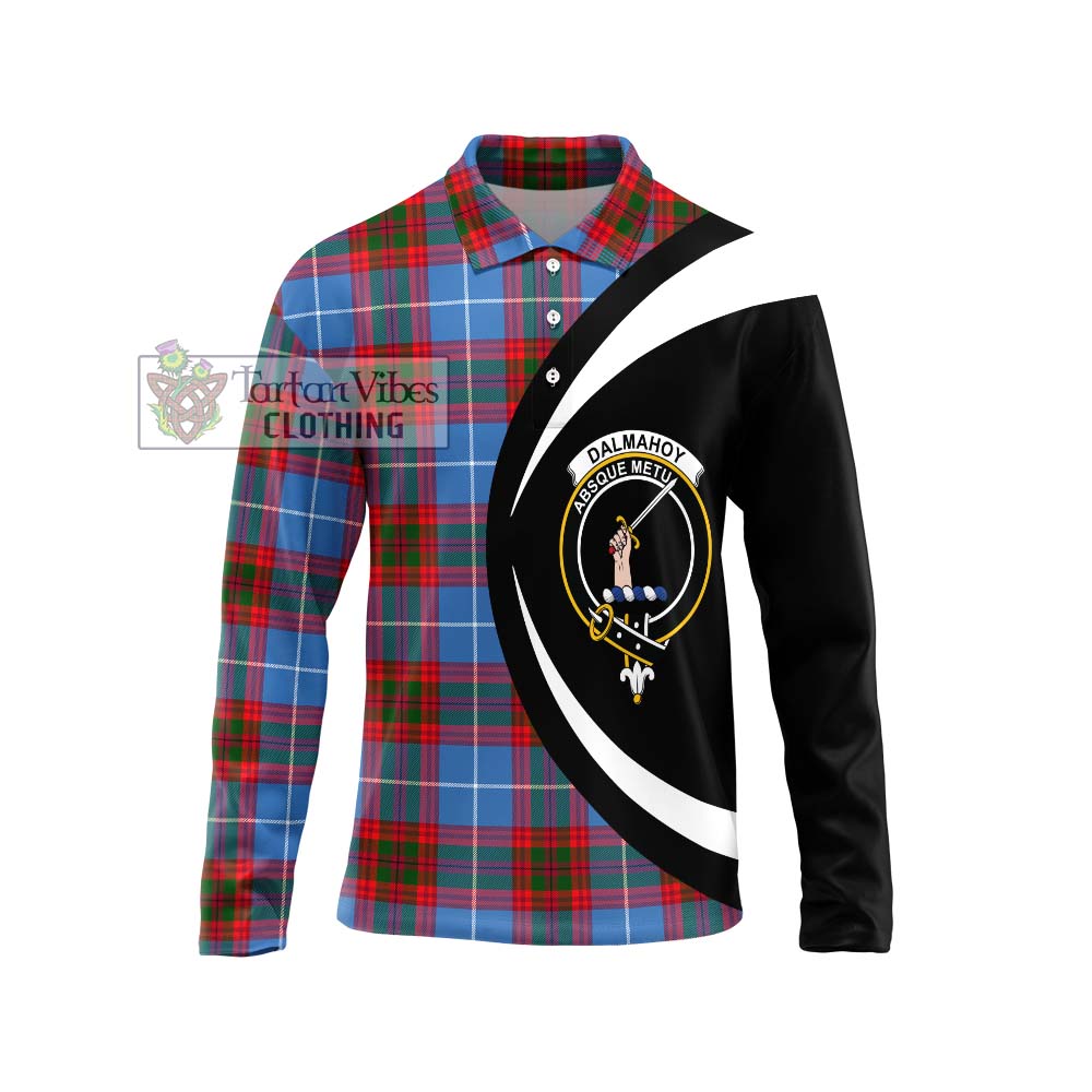 Dalmahoy Tartan Long Sleeve Polo Shirt with Family Crest Circle Style Unisex - Tartan Vibes Clothing