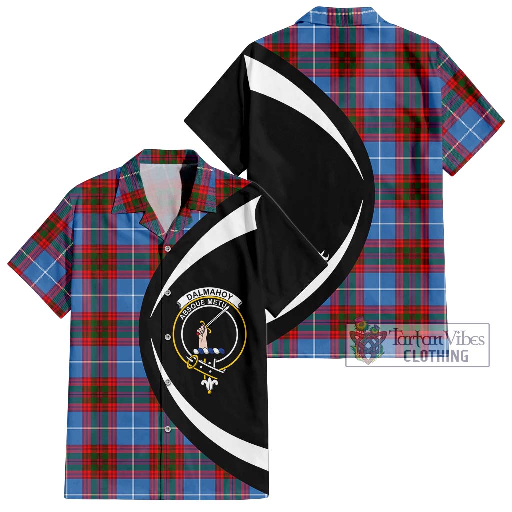 Tartan Vibes Clothing Dalmahoy Tartan Short Sleeve Button Up with Family Crest Circle Style