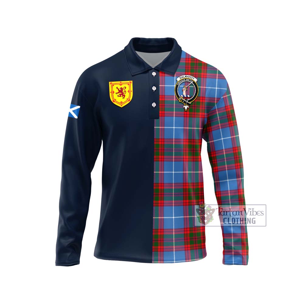 Tartan Vibes Clothing Dalmahoy Tartan Long Sleeve Polo Shirt with Scottish Lion Royal Arm Half Style