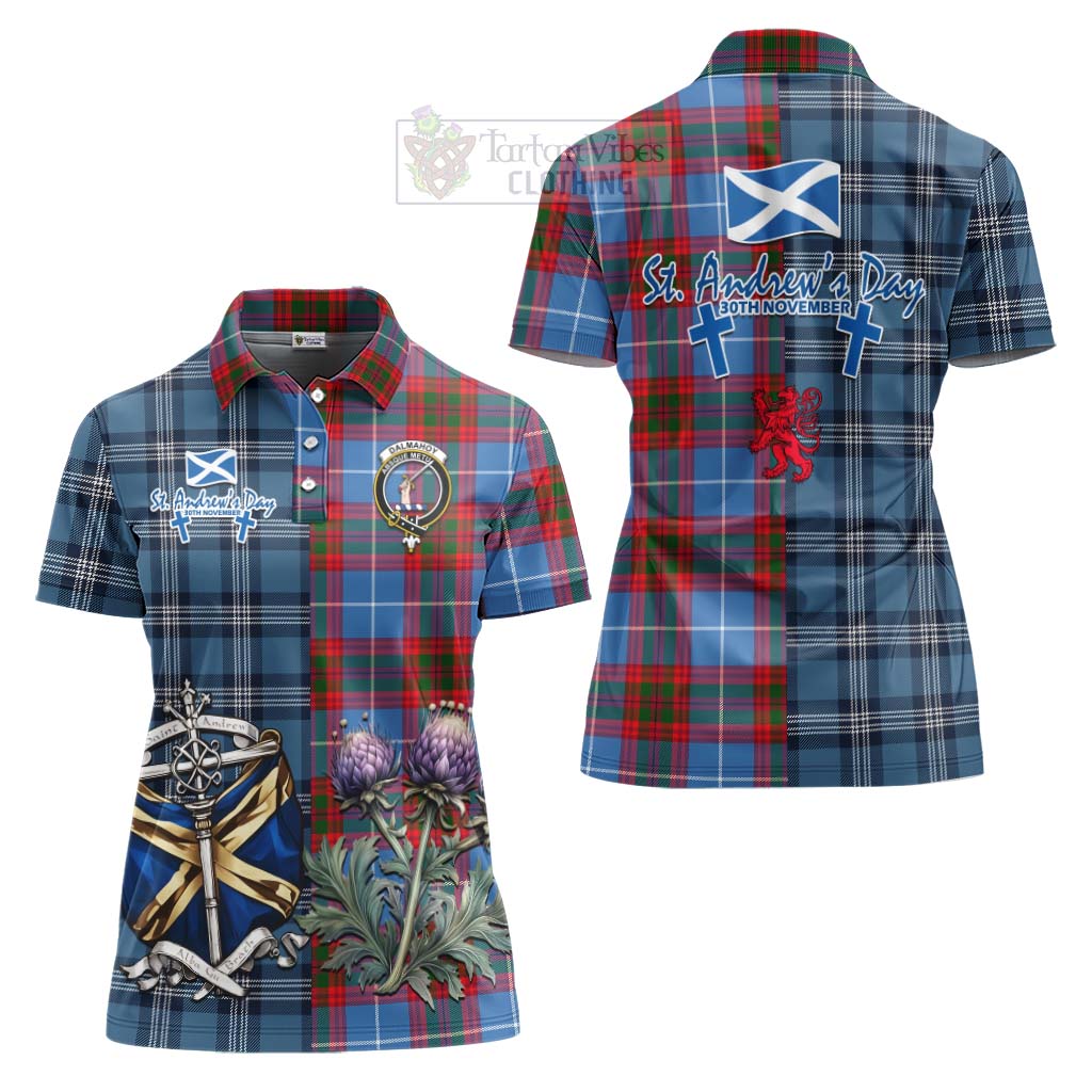 Tartan Vibes Clothing Dalmahoy Tartan Women's Polo Shirt Happy St. Andrew's Day Half Tartan Style