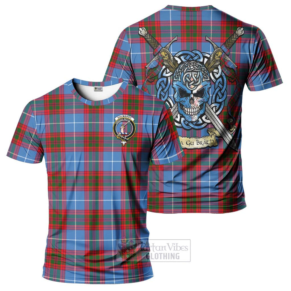 Tartan Vibes Clothing Dalmahoy Tartan T-Shirt with Family Crest Celtic Skull Style