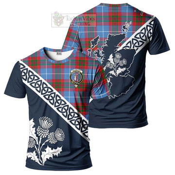 Dalmahoy Tartan T-Shirt Featuring Thistle and Scotland Map