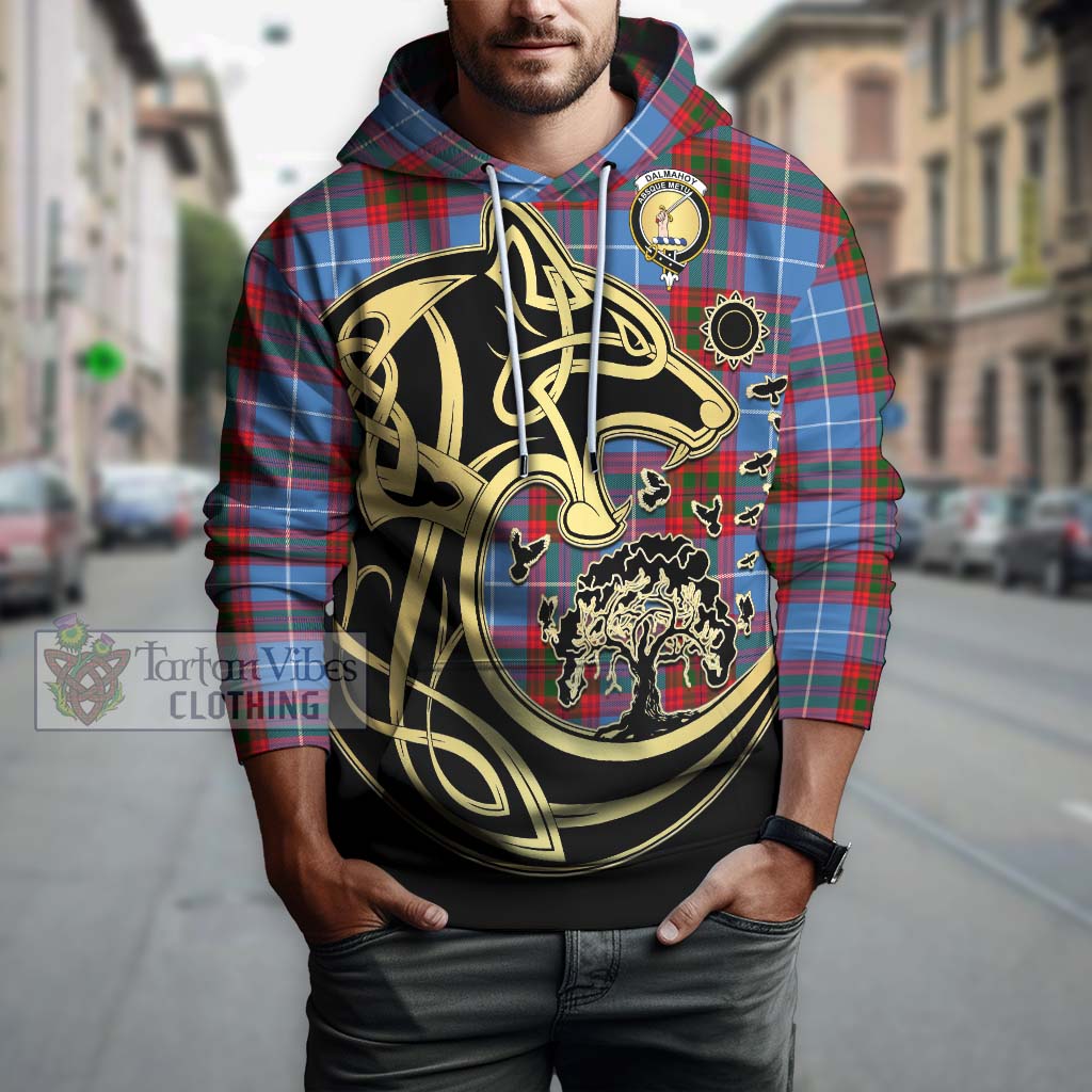 Tartan Vibes Clothing Dalmahoy Tartan Hoodie with Family Crest Celtic Wolf Style