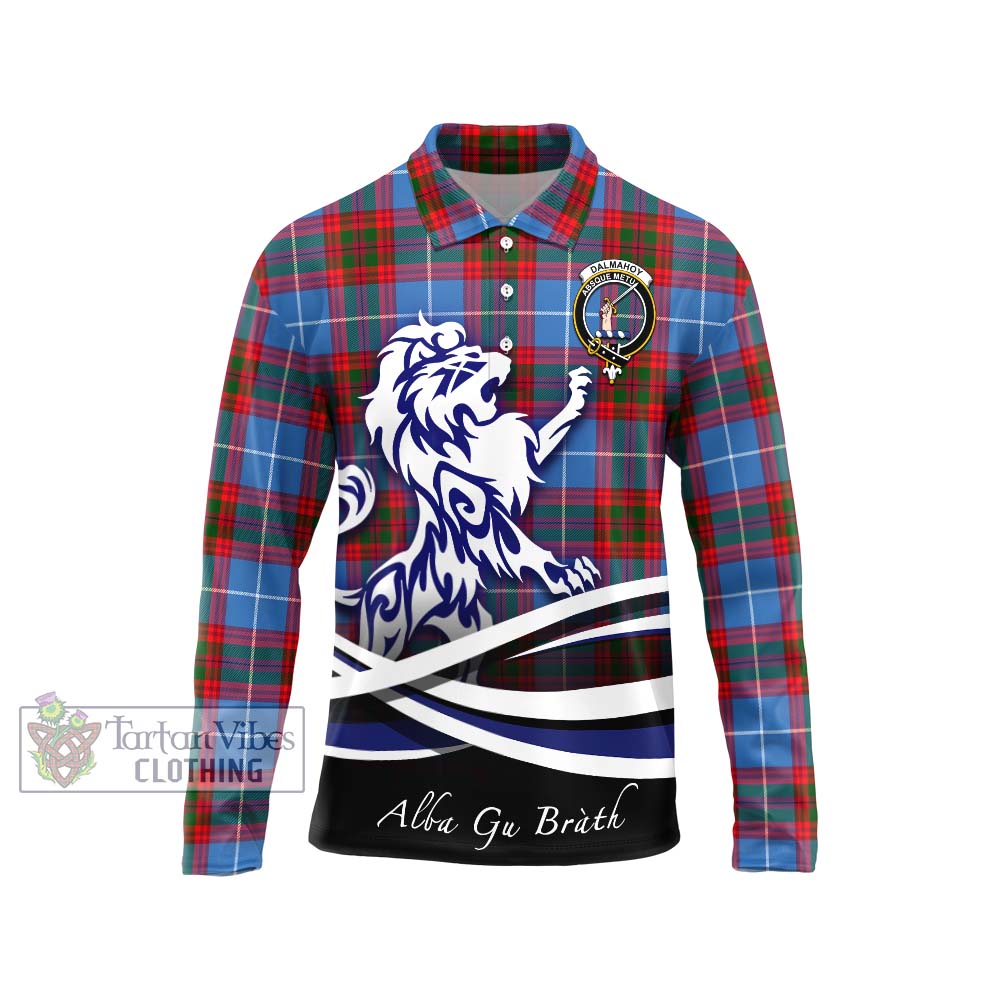 Dalmahoy Tartan Long Sleeve Polo Shirt with Alba Gu Brath Regal Lion Emblem Unisex - Tartanvibesclothing Shop