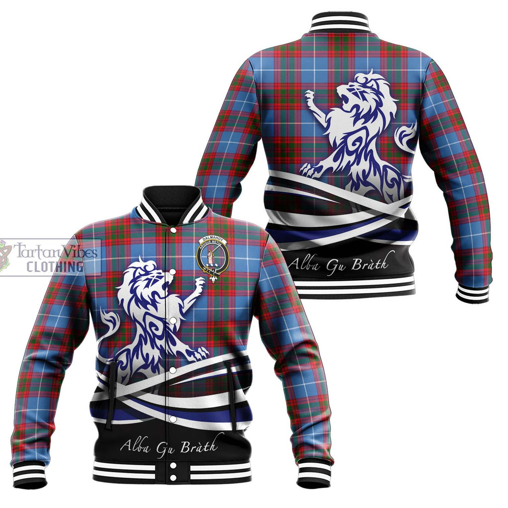 Dalmahoy Tartan Baseball Jacket with Alba Gu Brath Regal Lion Emblem Unisex - Tartanvibesclothing Shop