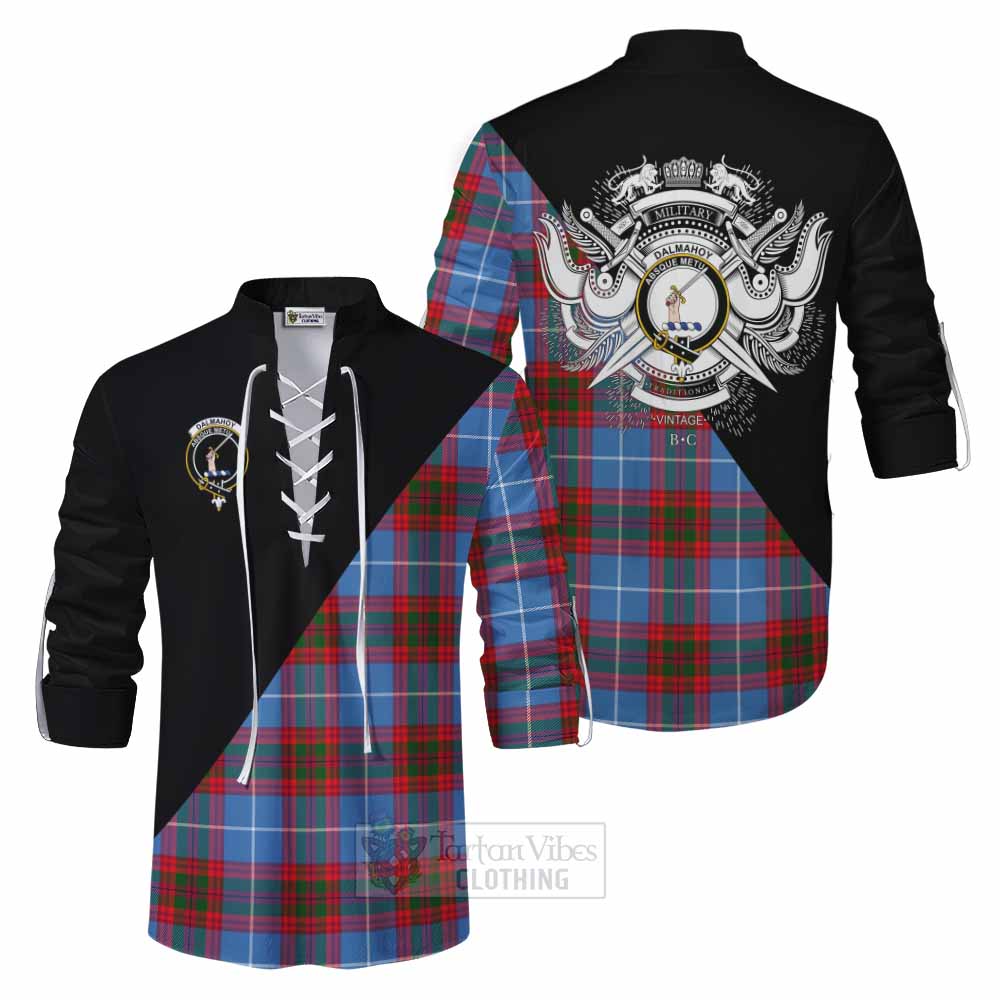 Tartan Vibes Clothing Dalmahoy Tartan Ghillie Kilt Shirt with Family Crest and Military Logo Style