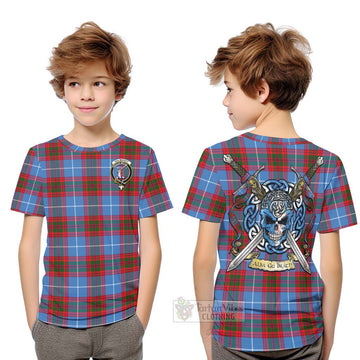 Dalmahoy Tartan Kid T-Shirt with Family Crest Celtic Skull Style