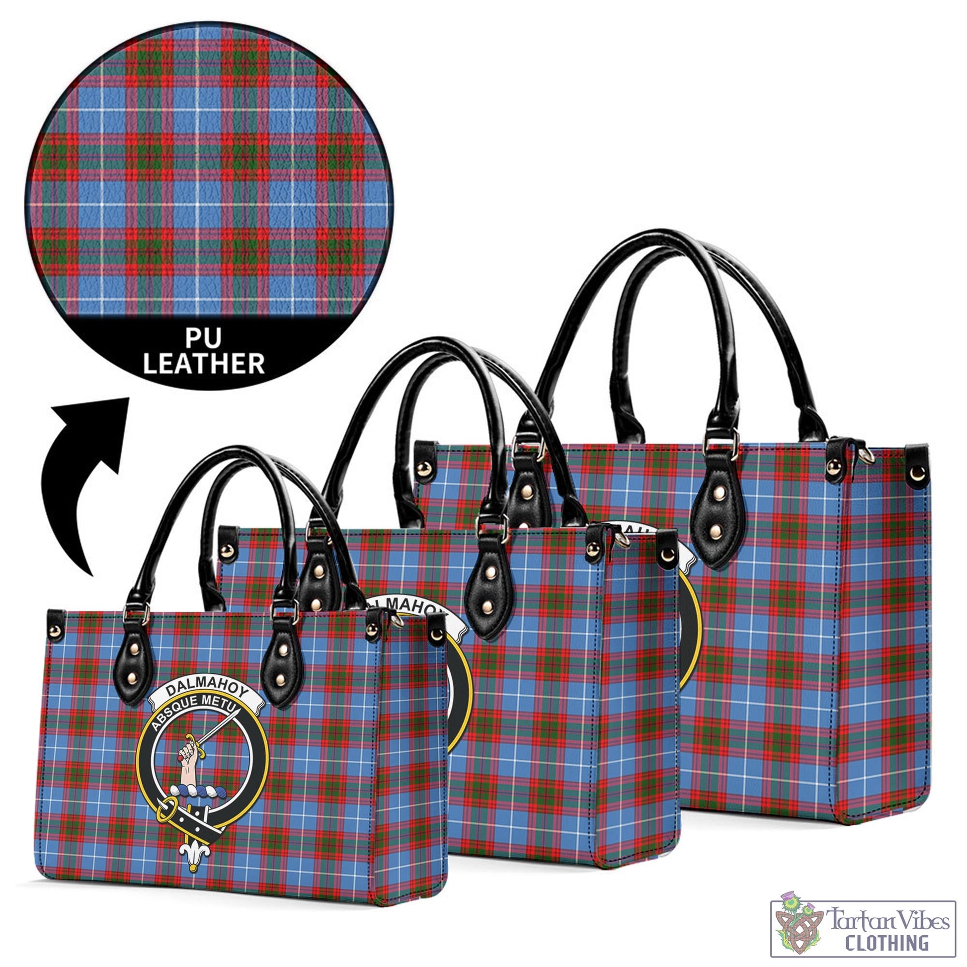 Tartan Vibes Clothing Dalmahoy Tartan Luxury Leather Handbags with Family Crest