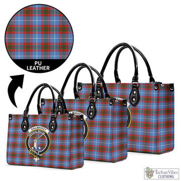 Dalmahoy Tartan Luxury Leather Handbags with Family Crest