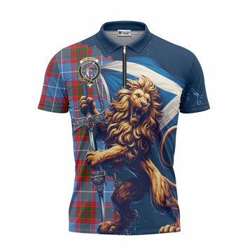 Dalmahoy Tartan Family Crest Zipper Polo Shirt with Scottish Majestic Lion