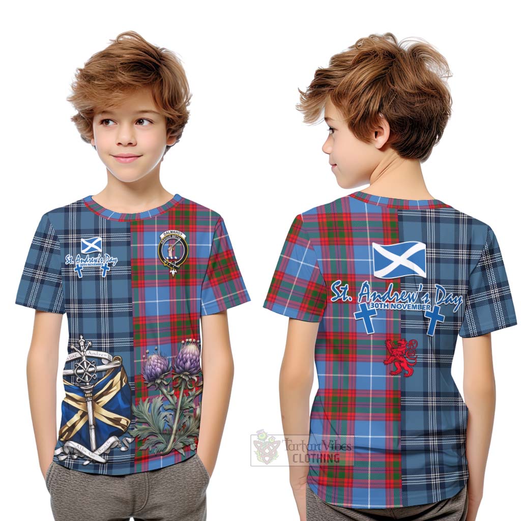 Tartan Vibes Clothing Dalmahoy Tartan Kid T-Shirt Happy St. Andrew's Day Half Tartan Style