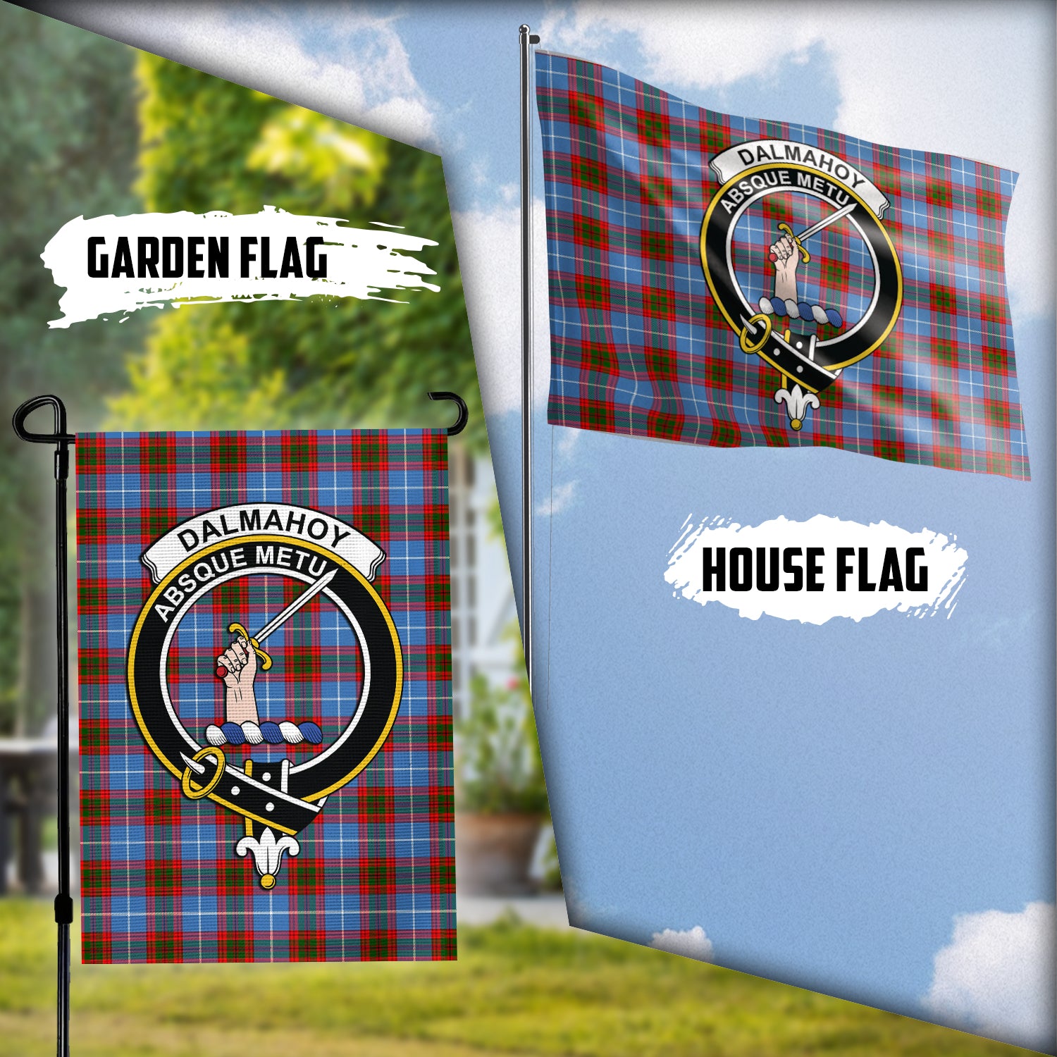 Dalmahoy Tartan Flag with Family Crest Garden Flag (Vertical) - Tartan Vibes Clothing