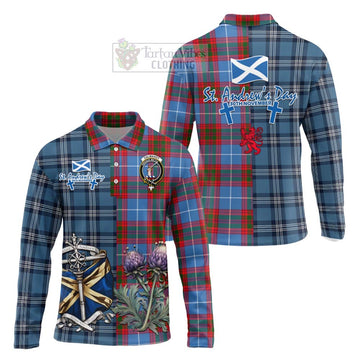 Dalmahoy Tartan Long Sleeve Polo Shirt Happy St. Andrew's Day Half Tartan Style