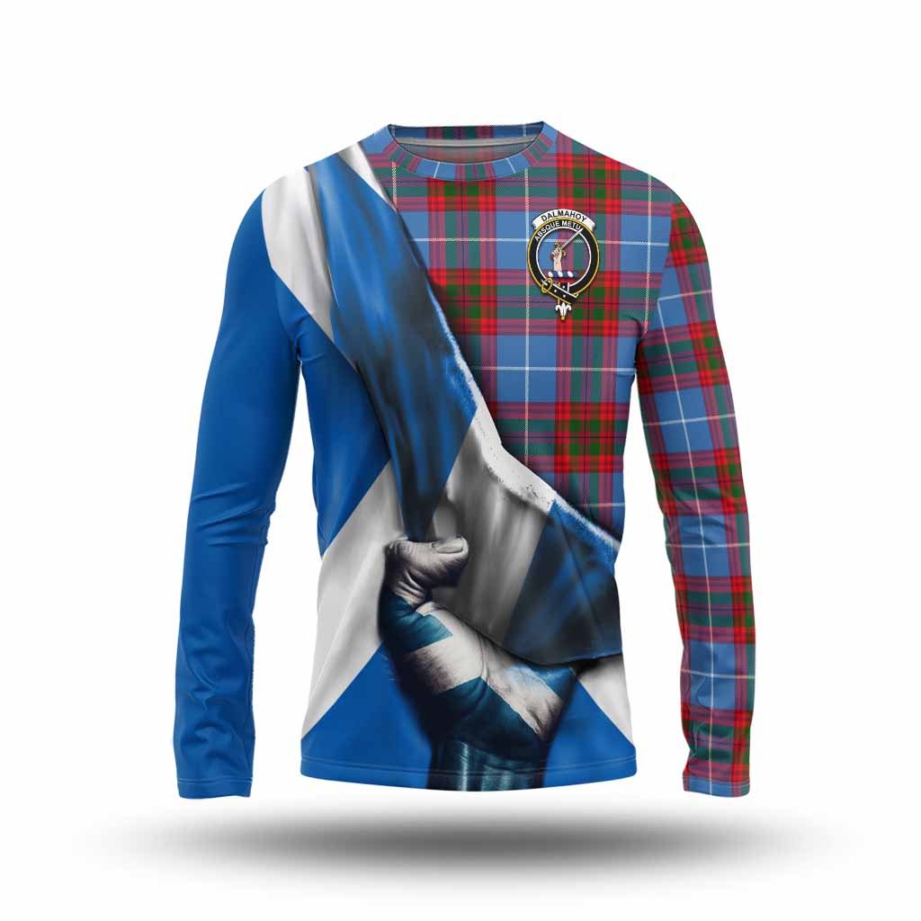 Tartan Vibes Clothing Dalmahoy Tartan Long Sleeve T-Shirt with Family Crest Scotland Patriotic Style