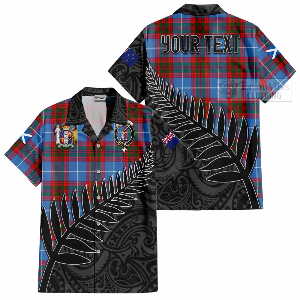 Tartan Vibes Clothing Dalmahoy Crest Tartan Short Sleeve Button Shirt with New Zealand Silver Fern Half Style