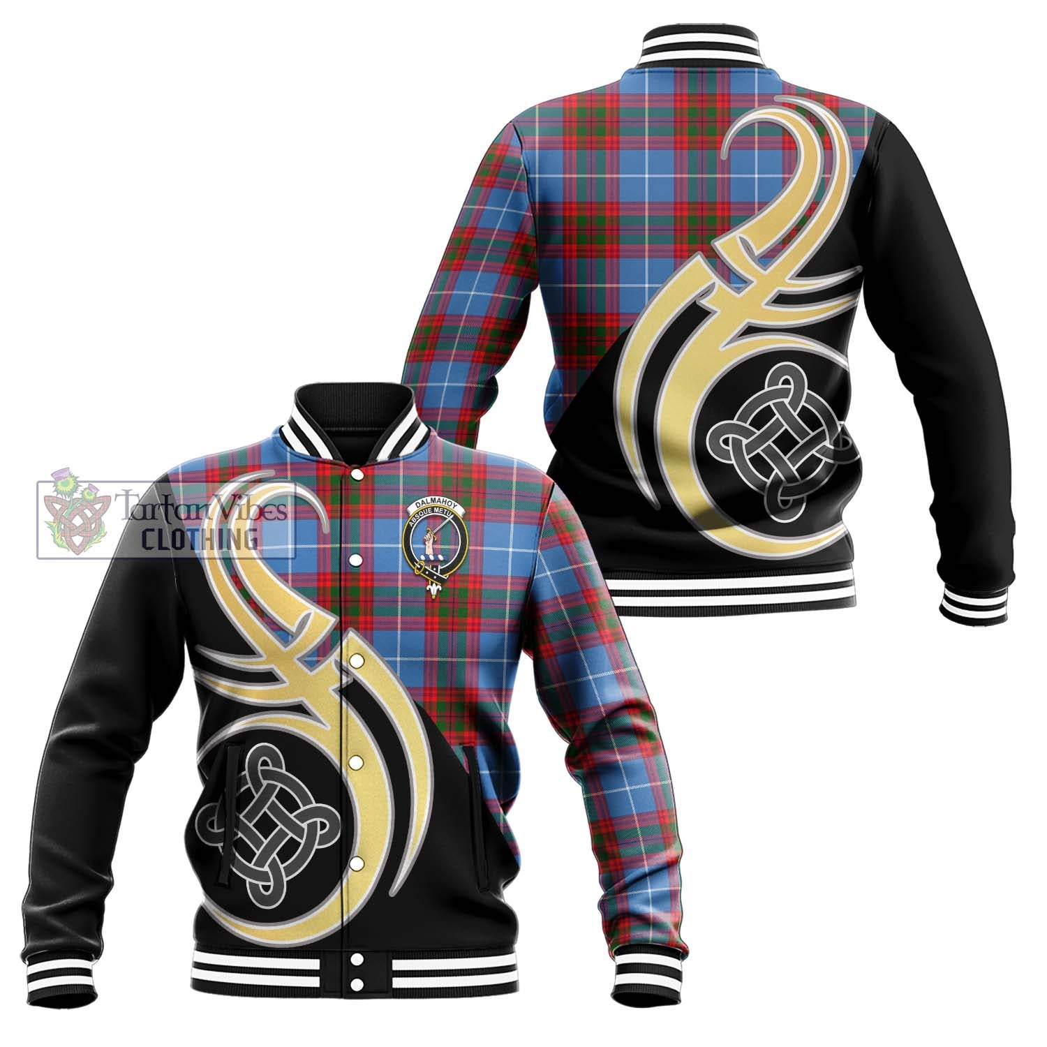 Dalmahoy Tartan Baseball Jacket with Family Crest and Celtic Symbol Style Unisex - Tartan Vibes Clothing