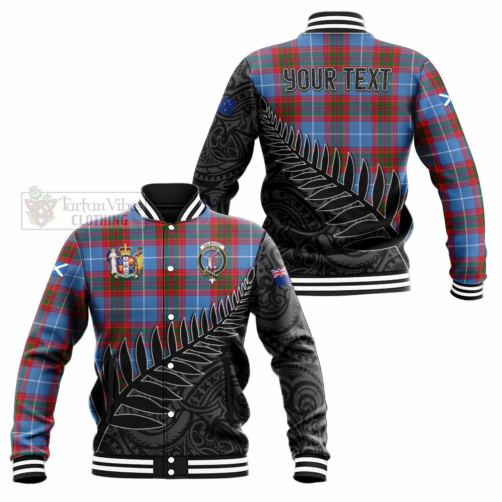 Tartan Vibes Clothing Dalmahoy Crest Tartan Baseball Jacket with New Zealand Silver Fern Half Style