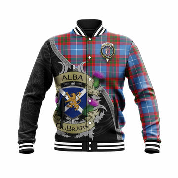 Dalmahoy Tartan Family Crest Baseball Jacket Lion Rampant Royal Thistle Shield Celtic Inspired Unisex - Tartan Vibes Clothing