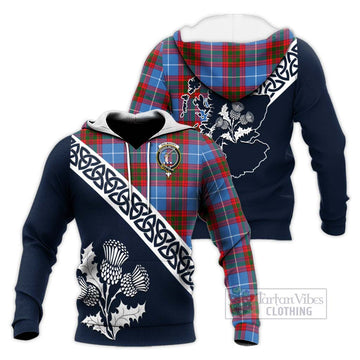 Dalmahoy Tartan Knitted Hoodie Featuring Thistle and Scotland Map