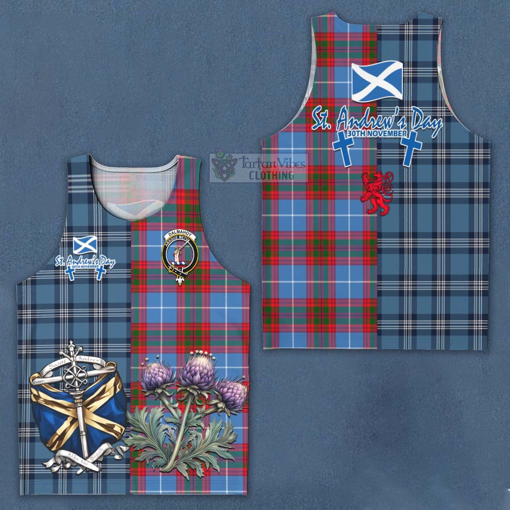 Tartan Vibes Clothing Dalmahoy Tartan Men's Tank Top Happy St. Andrew's Day Half Tartan Style