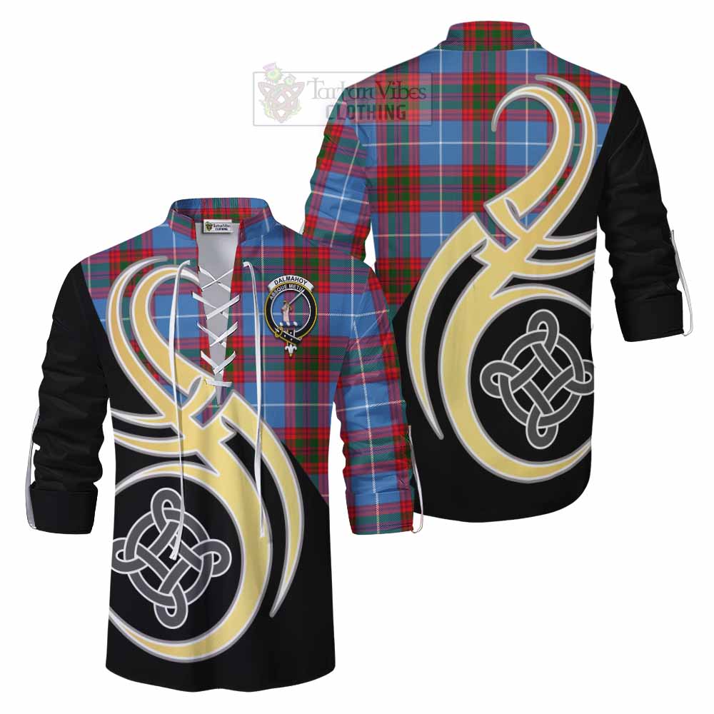 Tartan Vibes Clothing Dalmahoy Tartan Ghillie Kilt Shirt with Family Crest and Celtic Symbol Style