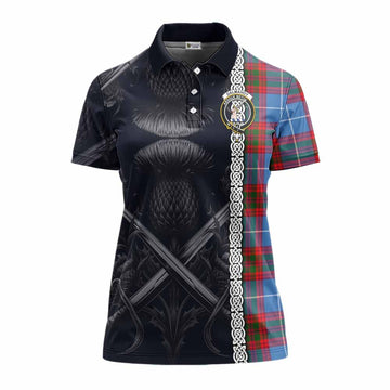 Dalmahoy Tartan Women's Polo Shirt with Family Crest Cross Sword Thistle Celtic Vibes