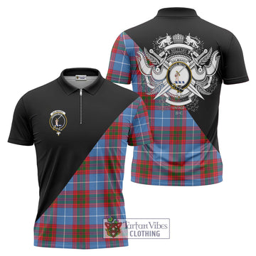 Dalmahoy Tartan Zipper Polo Shirt with Family Crest and Military Logo Style