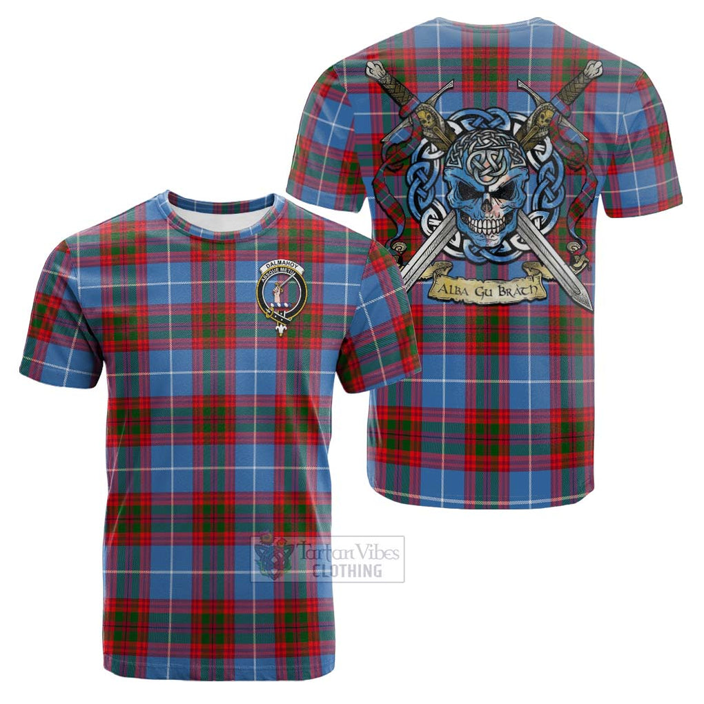 Tartan Vibes Clothing Dalmahoy Tartan Cotton T-shirt with Family Crest Celtic Skull Style