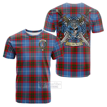 Dalmahoy Tartan Cotton T-shirt with Family Crest Celtic Skull Style