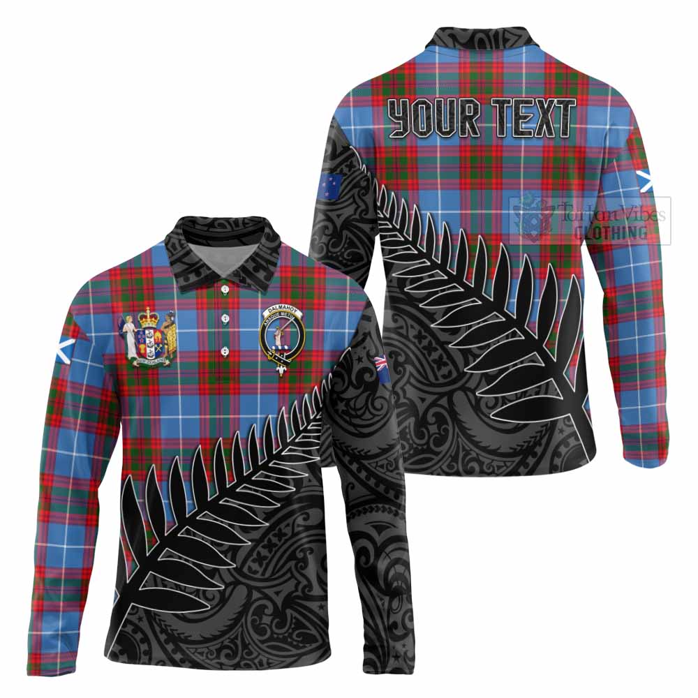 Tartan Vibes Clothing Dalmahoy Crest Tartan Long Sleeve Polo Shirt with New Zealand Silver Fern Half Style