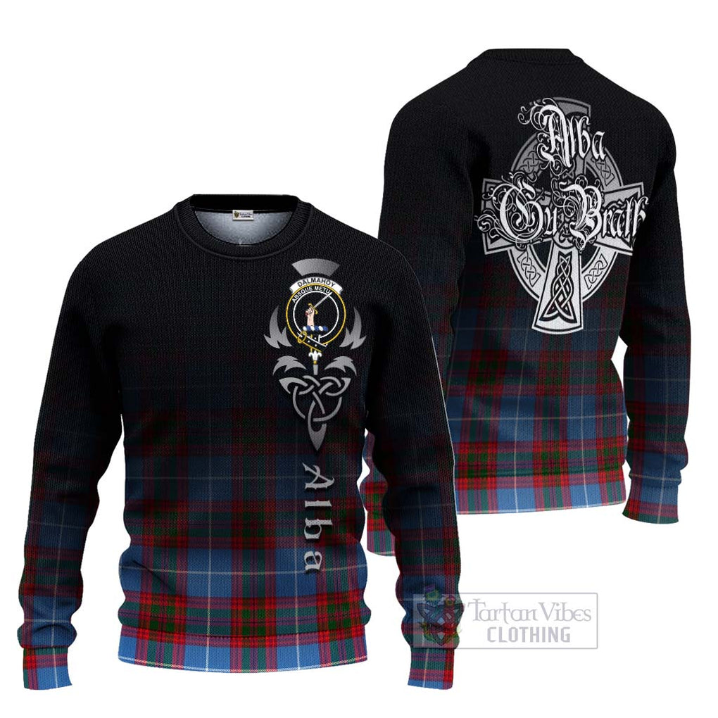 Tartan Vibes Clothing Dalmahoy Tartan Knitted Sweater Featuring Alba Gu Brath Family Crest Celtic Inspired