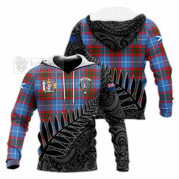 Dalmahoy Crest Tartan Knitted Hoodie with New Zealand Silver Fern Half Style