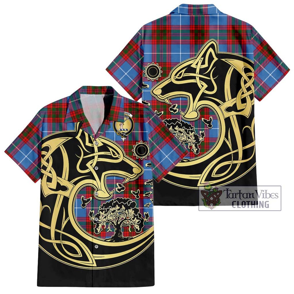 Dalmahoy Tartan Short Sleeve Button Shirt with Family Crest Celtic Wolf Style Kid - Tartan Vibes Clothing