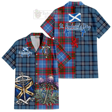 Dalmahoy Tartan Short Sleeve Button Shirt Happy St. Andrew's Day Half Tartan Style