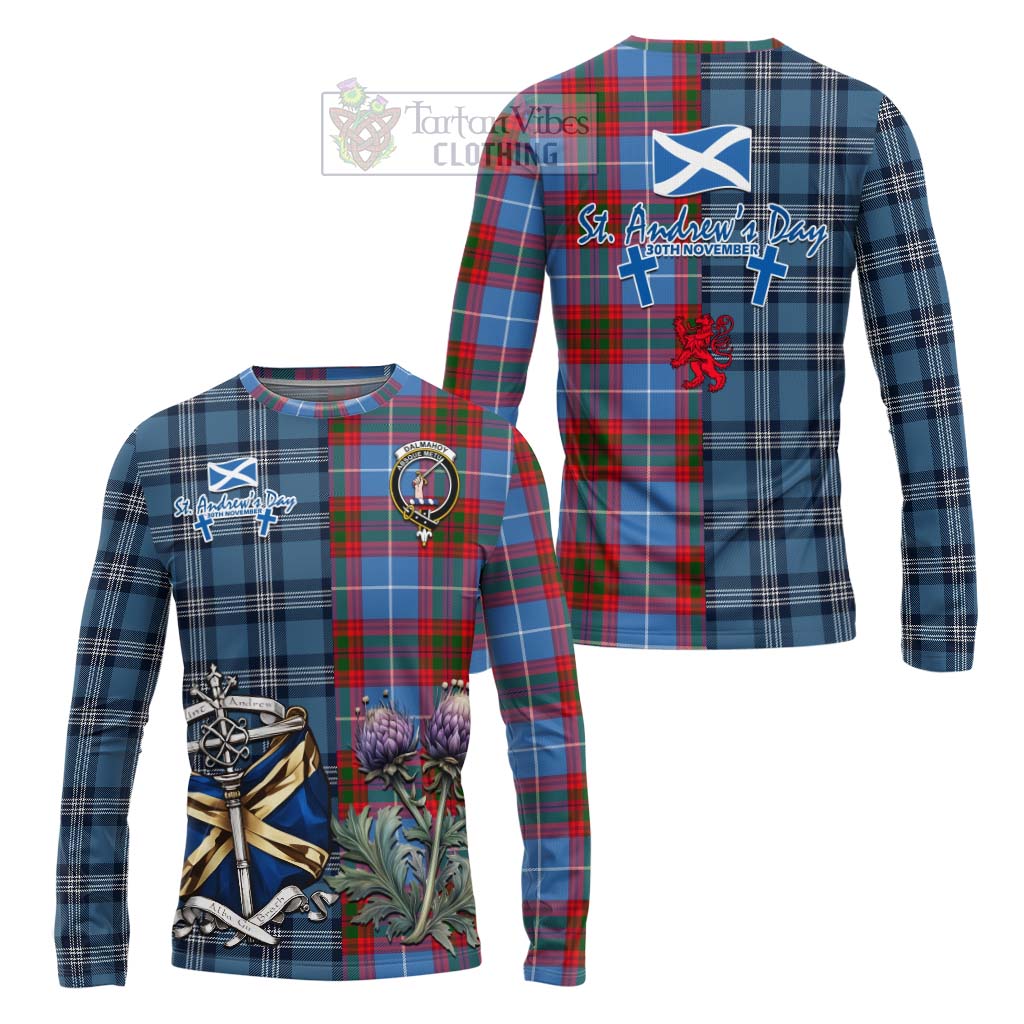 Tartan Vibes Clothing Dalmahoy Tartan Long Sleeve T-Shirt Happy St. Andrew's Day Half Tartan Style