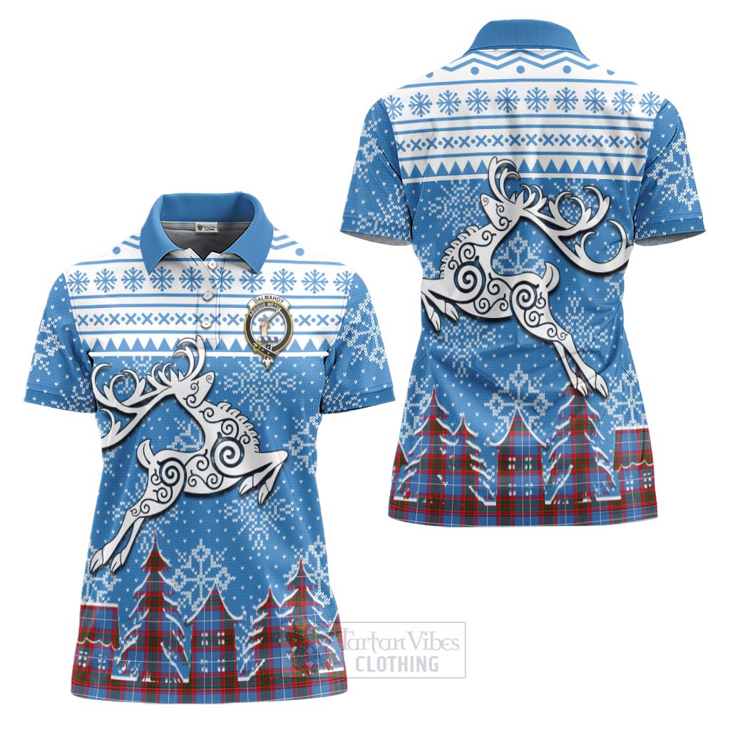 Tartan Vibes Clothing Dalmahoy Clan Christmas Women's Polo Shirt Celtic Reindeer Style